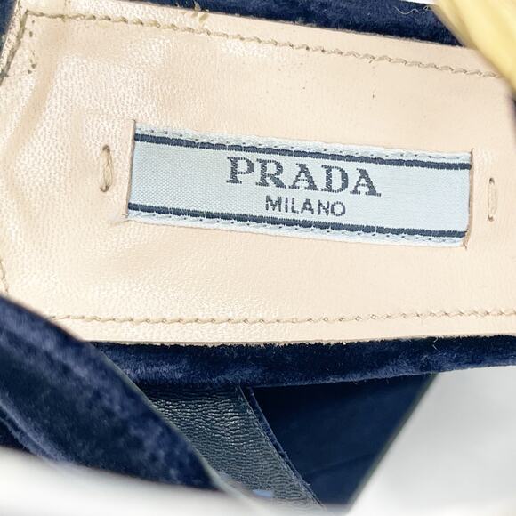 Prada Deep Navy Blue Velvet Block Heel Buckle Chunky Platform Sandal IT 38.5 - Picture 10 of 13